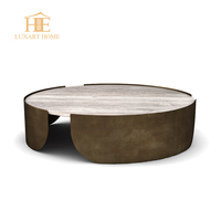 Table basse ronde de luxe avec plateau en marbre naturel, base en acier inoxydable, design moderne convertible, vente en gros d'usine, base en métal