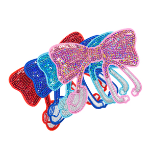 スパンコールサイドボウピンクグリッターアップリケアイロンボウ衣服用スパンコールパッチ卸売 - Product Image 2