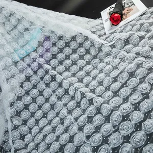 Tül kumaş 3D dantel nakış tül kumaş akın nokta tafta plaka üç boyutlu gül düğün elbisesi kumaş çocuklar için