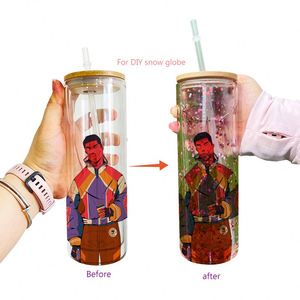 Snow Globe Glitter Tumbler Soda Beer Coffee <b>Double</b> <b>Wall</b> Sublimation Glass Transparent 20Oz Cup - Product Image 2