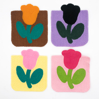 Bunga Tulip Bordir Cantik dengan Pinggiran Rapi, Patch Kain Versi Alternatif Rajutan Tangan untuk Pakaian Bordir.
