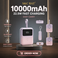 Charge rapide, Powerbank 10000mAh, Mini USB a USB C, Affichage numérique, Pour les voyages d'affaires, Utilisation quotidienne, Direct d'usine
