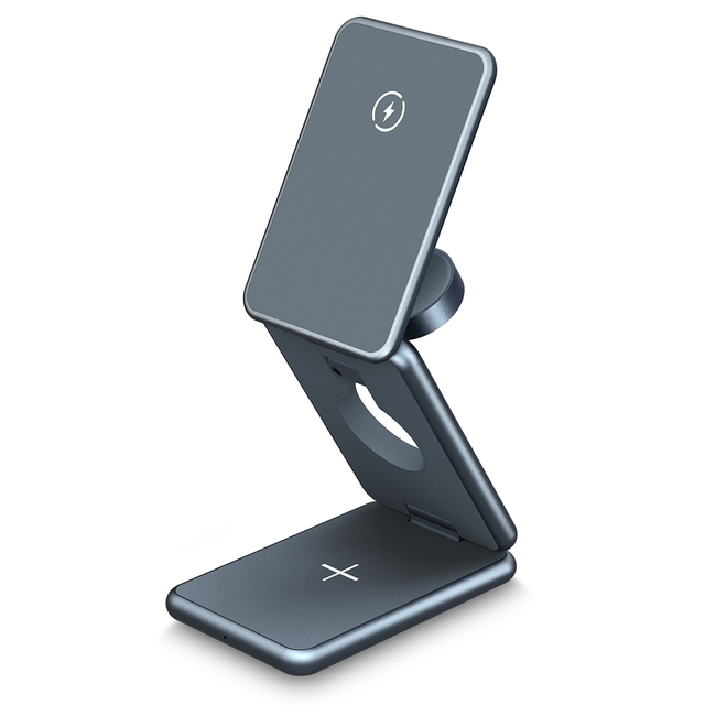 Fashionable 15W 3-in-1 Foldable Magnetic Wireless Charger Stand Lightweight Portable Aluminum Charging Station for Mobile Phones