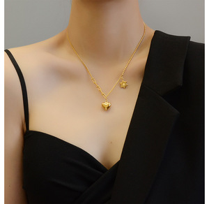 2025 temperamento de moda collar de estrella de cinco puntas colgante de corazón de melocotón collar de acero de titanio - Product Image 6