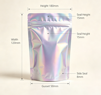 Sac en plastique holographique de qualité alimentaire, sac à fermeture éclair personnalisé avec effet laser arc-en-ciel, emballage pour en-cas et bonbons