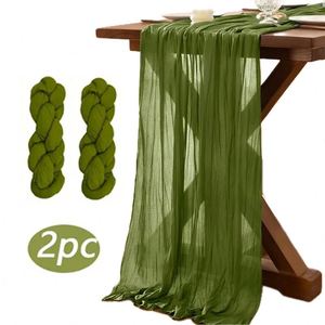 Paquete de 2 manteleras de gasa de punto 100% poliéster verde oliva de 10 pies para decoración de mesas de bodas y fiestas (35x120 pulgadas) - Product Image 1