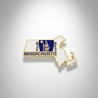 GREPAS GIFTS Épinglette de revers plaquée or en forme de drapeau de l'État du Massachusetts, 1,25 pouce