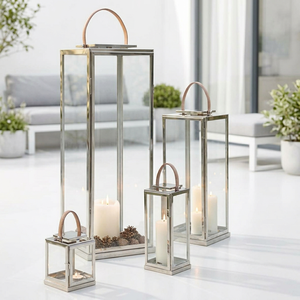 Manufacturers Customized Sizes Stainless Steel <b>Candle</b> Lanterns with Leather Handles for Home Decoration - Product Image 1