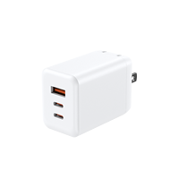 Adaptor Daya Pengisi Daya Dinding Cepat GaN 3-Port USB-C QC3.0 65W Bersertifikasi PSE EN 50075 & EN 62368