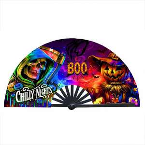 Éventails pliants à sublimation de 33 cm (13 pouces) avec poignée, blancs et noirs, en polyester et plastique, pour claquer et faire claquer - Product Image 5