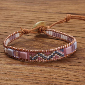 Adorable Color de rosa hecho a mano de punto Natural de abalorios Miyuki pulsera de la joyería para chicas Miyuki Delica perlas pulsera - Product Image 6