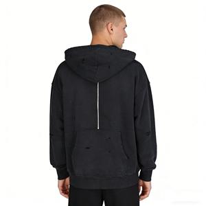 Sudadera con capucha para hombre, de algodón, felpa francesa y forro polar, diseño desgastado, rasgado y con flecos, de bajo costo y personalizada, entre las más vendidas, ropa para hombre. - Product Image 4