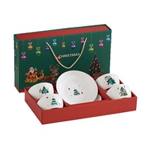 Ensemble de vaisselle en céramique BAMBUS, design Père Noël, thème de Noël de dessin animé de luxe, 4 bols et 2 assiettes, boîte cadeau, assiette en porcelaine