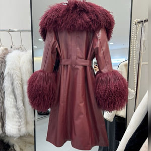 Cappotto in pelliccia RX soffice da donna in <span class=keywords><strong>vera</strong></span> <span class=keywords><strong>pelle</strong></span> di montone con collo e polsini in pelliccia di agnello mongoliano - Product Image 2
