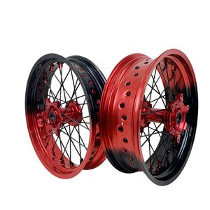 Juego de Ruedas <span class=keywords><strong>Supermoto</strong></span> de 16/17 Pulgadas, Llanta Bicolor Roja y Negra, Delantera y Trasera para CR CRF EXC SXF MC XE TE FE - Product Image 3