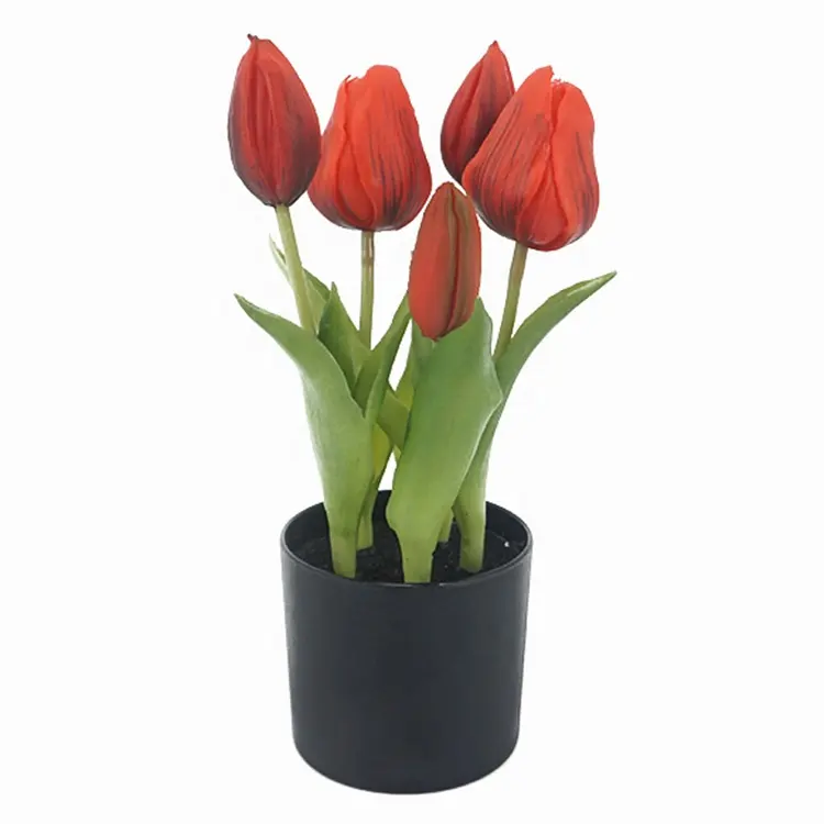 थोक व्यापारी आकर्षक विभिन्न प्रकार के रंगों कृत्रिम फूल 5 सिर में 23cm पीवीसी ट्यूलिप फूल कृत्रिम बोन्साई पॉट के लिए सजावट