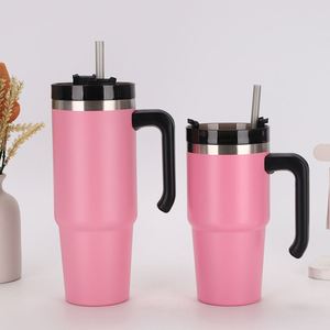 Vaso Térmico de Acero Inoxidable 304 de 30oz para Coche con Asa y Pajita, Aislamiento al Vacío, Impresión Personalizada, Suministro Transfronterizo - Product Image 3