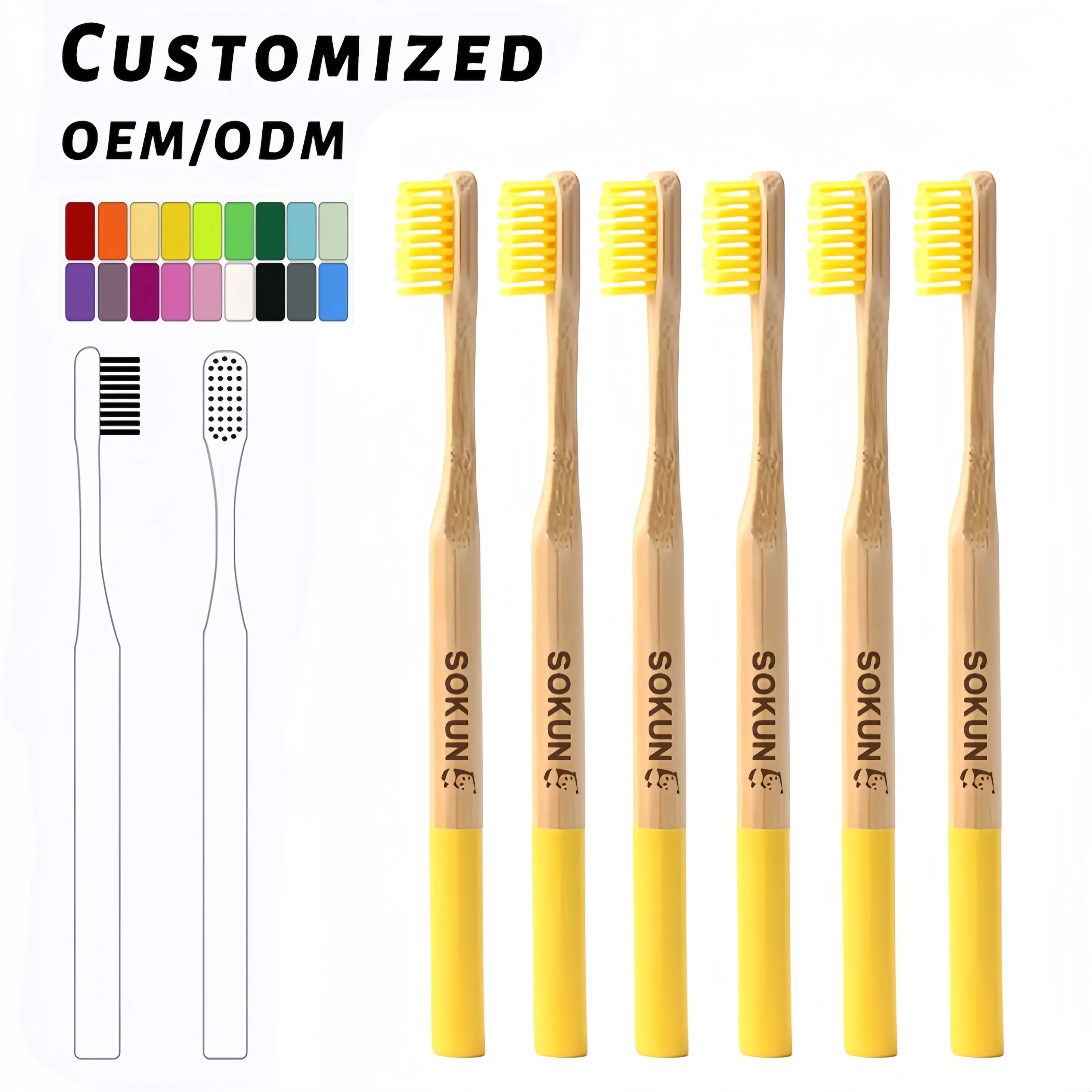 Individuelles kostenloses OEM-Laserlogo Bambus gelbe Zahnbürste Hersteller von Zahnbürsten