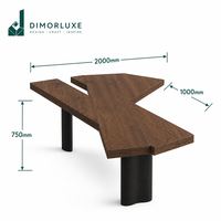 Bureau de direction moderne de style mi-siècle en MDF, forme irrégulière, couleur noyer, écologique, multifonctionnel, unique, pour l'écriture