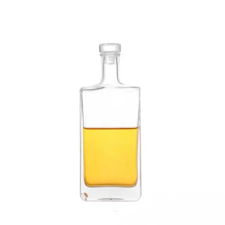 Bottiglia di vetro di vino della vodka di forma quadrata piana di alto grado 500ml con il coperchio di vetro o del sughero
