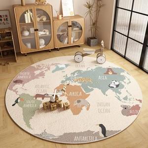 Alfombra Redonda Decorativa para el Hogar, Diseño de <span class=keywords><strong>Mapa</strong></span> del Mundo con Animales de Dibujos Animados, Alfombra Escandinava Antideslizante con <span class=keywords><strong>Mapa</strong></span> del Mundo, Alfombra Gruesa con Estampado - Product Image 5