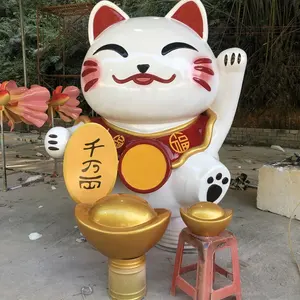 유리 섬유 행운의 고양이 만화 수지 섬유 동물 모델 고양이 가게 환영 만화 조각 사용자 정의 큰 동상