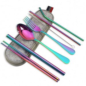 Nouvel arrivage : Ensemble de couverts portables en acier inoxydable réutilisables avec étui pour la maison et les voyages - Product Image 5