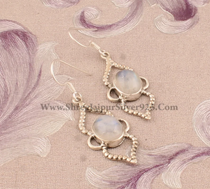 Pendientes de aro de plata de ley 2025 con forma ovalada de piedra lunar arcoíris Natural de gran venta 925 a precio de fábrica - Product Image 3