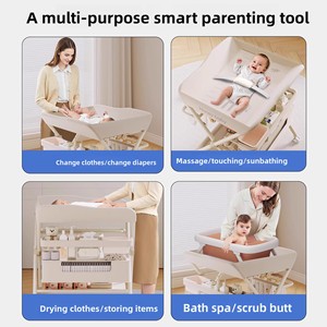 Multi-functional Foldable Baby Changing <b>Table</b> for Newborns with Adjustable Height, Massage Touch and Storage, Portable Nursery - Product Image 2