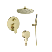 Pommeau de douche brossé en laiton doré de luxe avec motifs de pluie et de massage Ensemble de douche dissimulé à poignée unique pour salle de bain