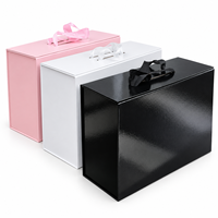 Boîte cadeau pliable magnétique à couvercle rabattable, en carton rigide, avec poignée en ruban, emballage plat sans ruban adhésif