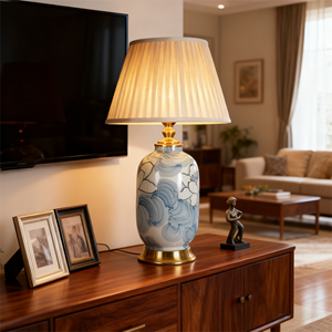 Lampe vase en céramique blanche de luxe de style américain LED lamo de table funky pour décoration de chambre de chevet de filles - Product Image 3