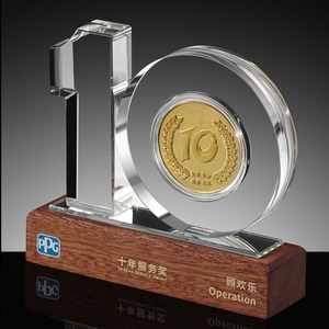 Crystal Acrylic <b>Trophy</b> With Inlaid Medal Wood Base Laser <b>Engraved</b> Outstanding Employee Award Business Gift - Product Image 2