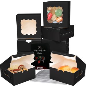 Boîtes à pâtisserie noires avec fenêtre 6x6x3 pouces, épaisses et robustes, pour macarons, pâtisseries et biscuits, pour boulangeries - Product Image 3