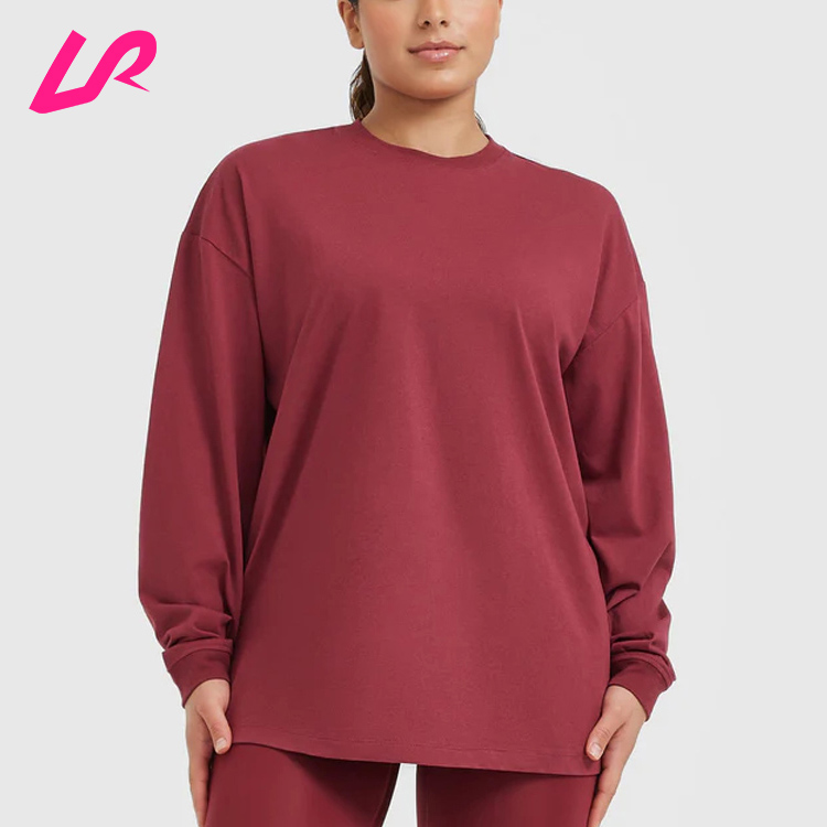 Wholesale Custom Women Winter Plus Size Workout Yoga Gym Quick Dry Loose Fit Lightweight Basic Long Sleeve T-Shirt