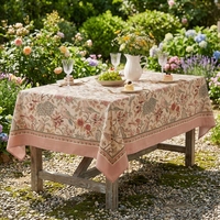 Nappe en coton et lin à imprimé floral et oiseaux, style français léger et luxueux, impression numérique haut de gamme, décoration créative pour la maison