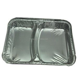 Disposable <strong>Aluminium</strong> <strong>Trays</strong> <strong>2</strong> <strong>Compartments</strong> <strong>Aluminium</strong> <strong>Foil</strong> Container With Lid Fast Food Container for Food Packaging - Product Image 2