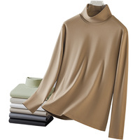 T-shirt à col roulé pour homme en coton mercerisé à l'ammoniaque liquide de qualité supérieure, anti-statique, à manches longues, coupe décontractée, basique