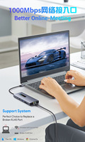 Hub USB Type C 10 en 1 avec RJ45 1000M, prise en charge des cartes SD 2.1, station d'accueil en alliage d'aluminium USB 3.1, en stock