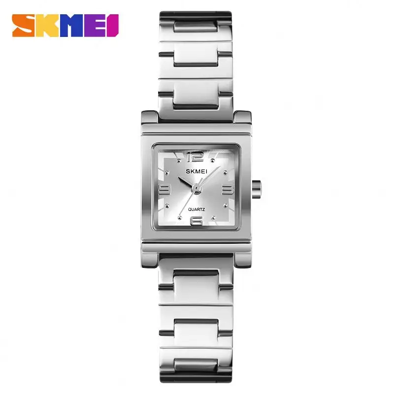SKMEI 1388 elegant silver womens quartz watch original Stainless steel band square water resistant vintage bracelet reloj watch