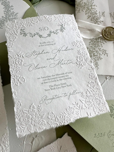 Invitaciones de Boda Elegantes y de Lujo, Hechas a Mano, con Borde Deshilachado, Papel de Algodón, Diseño Floral en Relieve, con Sobre y Forro - Product Image 3