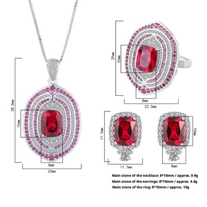 Wholesale Eco-friendly Copper 8*10MM Red Zircon Bridal 2 Tone <b>Earrings</b> and Necklace Ring Jewelry <b>Sets</b> for Wedding - Product Image 2
