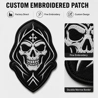 Patch brodé gothique à capuche avec motif crâne, noir et blanc, pour vestes, gilets, logo personnalisé, applique pour vêtements, vente en gros