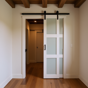 Porte de grange pliante en MDF et verre trempé 36 x 84, écran pliant d'intérieur style ferme, porte de placard - Product Image 2