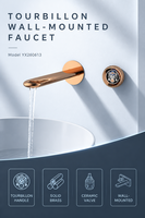 Robinet de lavabo en laiton avec cadran de montre tourbillon, finition or rose, mitigeur chaud/froid à bec haut pour hôtel, villa, salle de bain