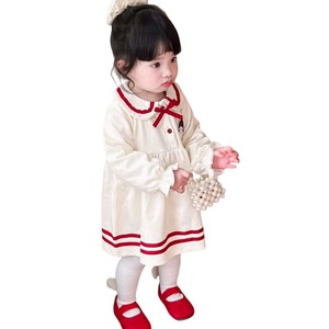Child Star Circle Spring Retro School Style Baby Girl Dress With <b>Bow</b> Full Sleeve White <b>Red</b> Trim Flower Girl Dress - Product Image 5