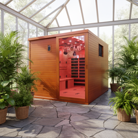 Sauna infrarouge lointain à spectre complet en bois de pruche de haute qualité pour 4 personnes, avec décoration en briques de sel, pour le sport
