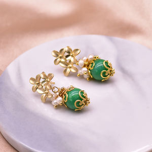 בסדר טבעי ירוק ירקן תליון מים מתוקים פרל Drop עגילים לנשים יום הולדת מתנת יוקרה כסף 925 תכשיטים - Product Image 3