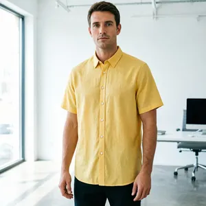 New in <strong>Shirt</strong> Solid Color Summer <strong>Linen</strong> Short Sleeve <strong>Shirts</strong> for <strong>Men</strong> Cotton Thin Elegant Clothes - Product Image 1