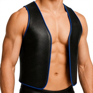 Gilet en cuir pour homme, noir, en peau d'agneau, sans manches, ouvert sur le devant, avec ou sans capuche, options de passepoil contrasté, en peau d'agneau souple, taille personnalisée - Product Image 1